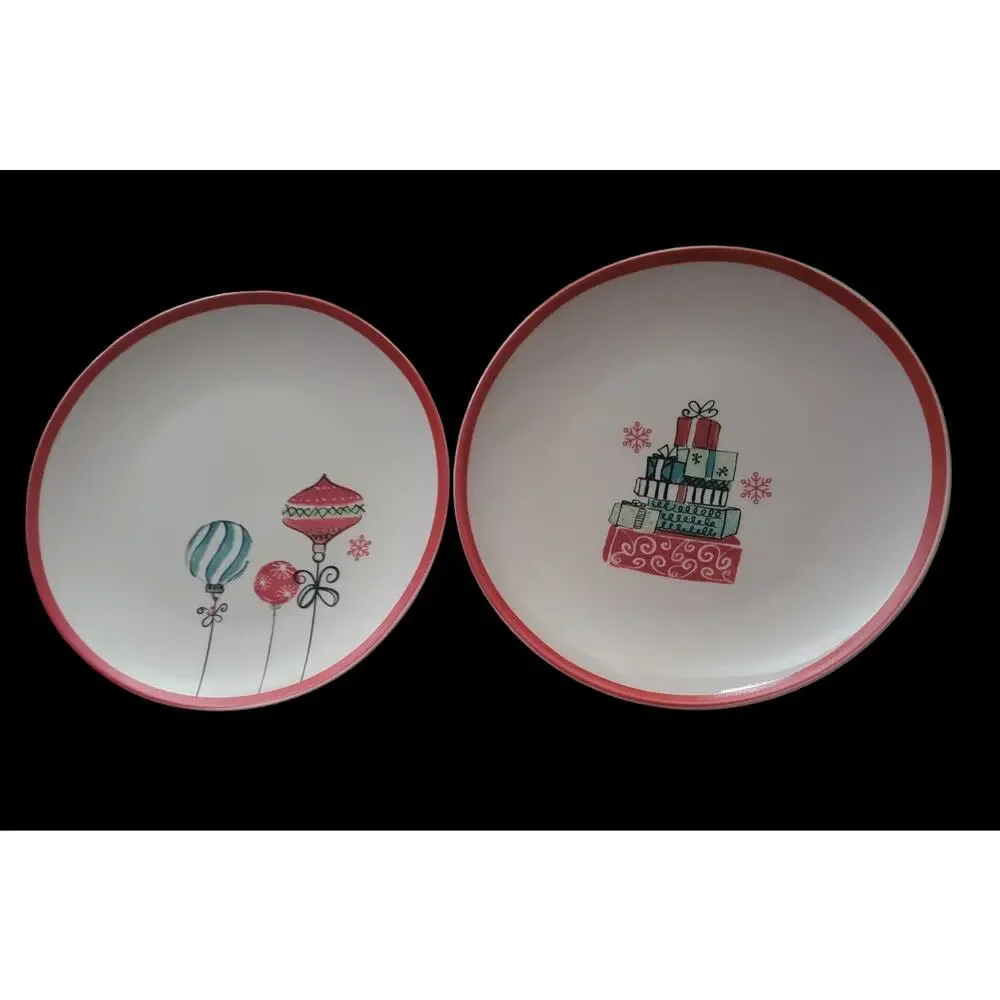 American Atelier Salad Plates Christmas Bulbs‎ and Presents Porcelain Set of two